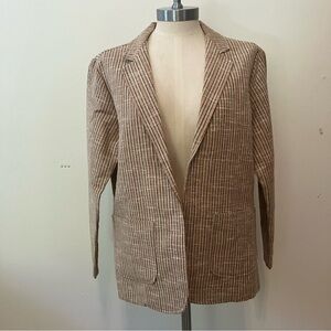 VTG Womens  Blazer Jacket Sz. 10 Brown Striped Cotton Blend Pockets Preppy